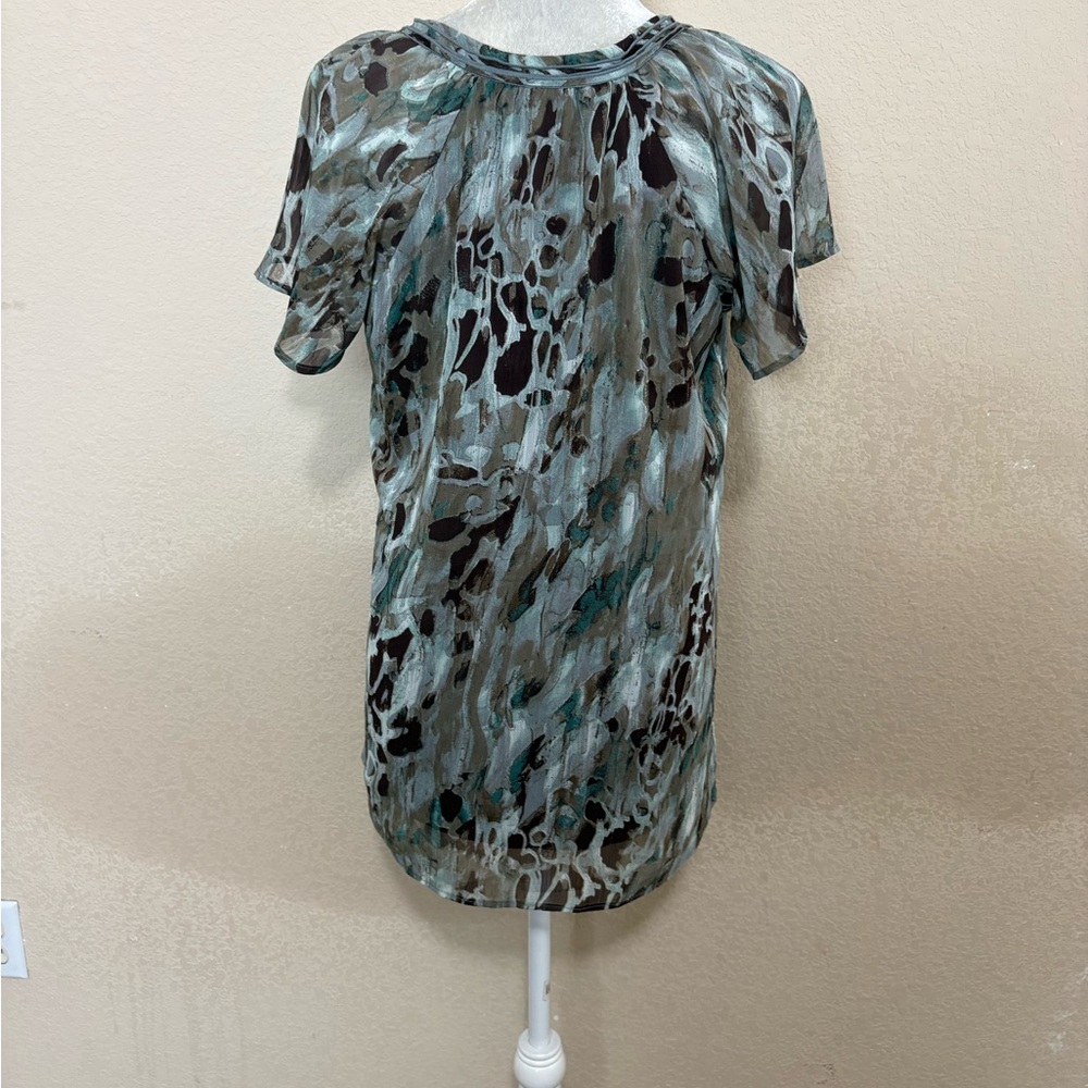 Soft Surroundings Breezy Brown & Green Short Sleeve Button Up Top Size Medium - Picture 7 of 11